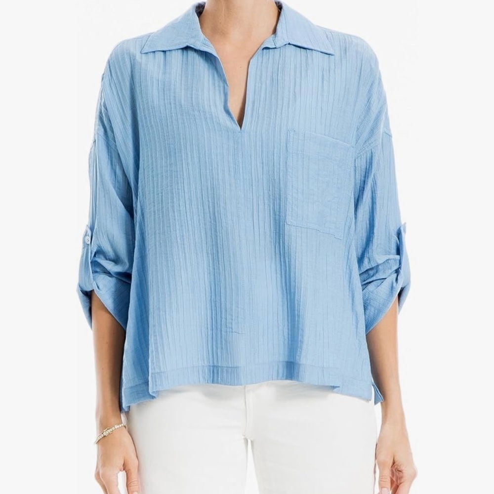 Max Studio Women’s Casual Blue Top Shirt Blouse MSRP $118 Small S NWT